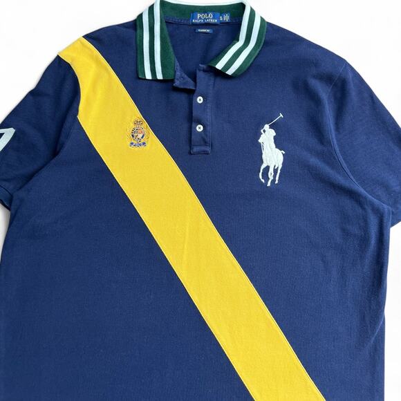 Polo Ralph Lauren Blue Yellow Diagonal Stripe Big Pony Classic Fit Men’s XL - Picture 2 of 4